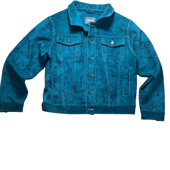 MENACE Green Laser Engraved Suede Jacket Medium - Picture 3 of 7